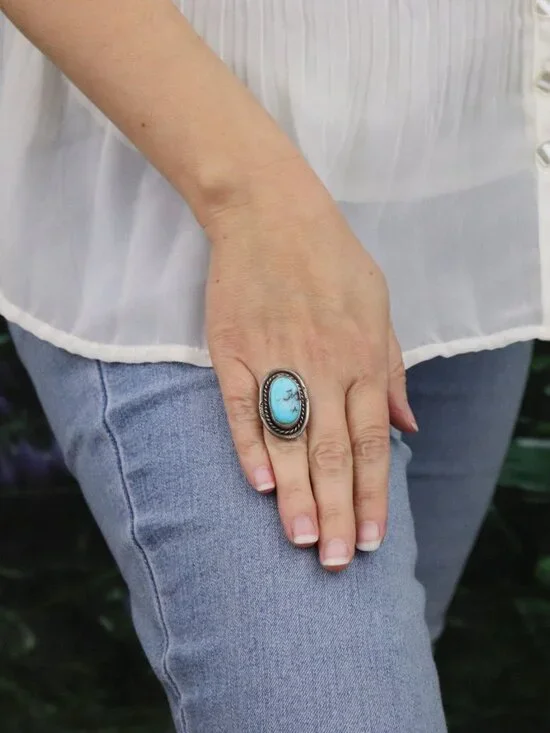 Sterling Silver Natural Turquoise Ring Size 4 1/4 Teen, Pinky - Picture 3 of 6